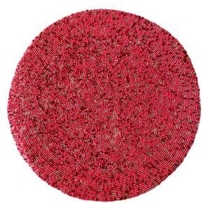 TIRAMISU Handmade Beaded 15in Round Placemat Charger Holiday Red Pink Pearl  NEW